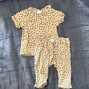 H&M Kids Matching Set - Cream and Brown Heart Print